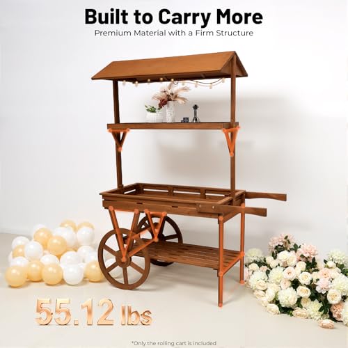 Vintage Flower Stand Cart, Vintage Wooden 3 Tier Flower Cart, Large Flower Rolling Cart for Display Candy Party Favors and Crafted Items