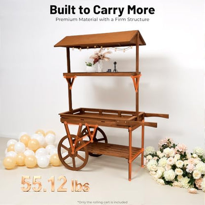 Vintage Flower Stand Cart, Vintage Wooden 3 Tier Flower Cart, Large Flower Rolling Cart for Display Candy Party Favors and Crafted Items