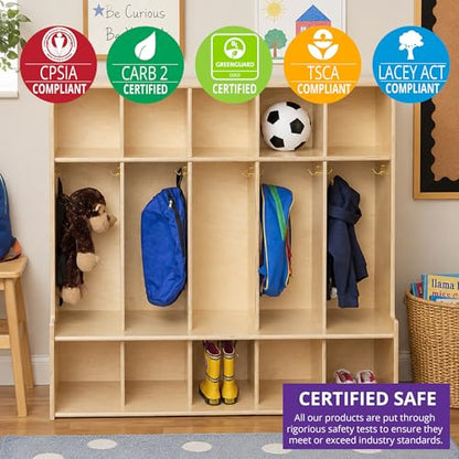 Contender 5-Section Coat Locker with Bench & Cubby Storage for Kids, Backpack Organizer with Cubbies Storage for Daycare, Preschool, Kindergarten [Natural] - style: Assembly Required