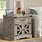 RALGEND Farmhouse End Table with Charging Station, 24" Large Sofa Side Table with Drawer, Large End Table for Living Room, Wooden Nightstand with Outlet, Square, Greige - color: Greige