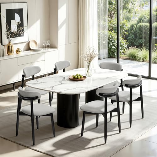 CHUN YI Dining Chairs Set of 2, Upholstered Solid Wood Dining Room Chairs, Mid Century Modern Fabric Kitchen Chairs with Ergonomic Curved Back, Gray (Only Chairs) - color: Grey, size: Set of 2