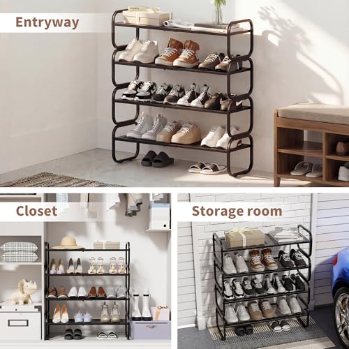 4Tier Shoe Rack - Expandable Shoe Organizer for Closet, Adjustable Metal Shoe Shelf Storage, Stackable Long Shoe Stand Holder for Garage, Entryway, Door Entrance - size: 4 Tier