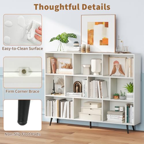 Tangkula 10-Cube Bookcase, Modern 55”L Storage Bookshelf with 5 Tapered Metal Legs & 2 Anti-Tip Kit, Freestanding Display Rack for Living Room, Study Room (White, Large 10-Cube) - size: Large 10-Cube