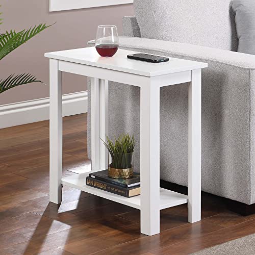 Convenience Concepts Designs2Go Baja Chairside End Table 23.75"- Modern Living Room Table with Storage Shelf, Transitional Bedside Table, White - color: White
