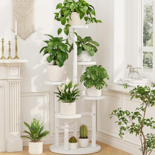 LASZOLA Wood Small Plant Stand Table Tall for Indoor Corner, 5 Tier White | Flower Pot Holder Rack for Multiple Plants, Rustic Planter Shelf Display for Patio Garden Balcony Living Room - color: Classic White, size: 5 Tier