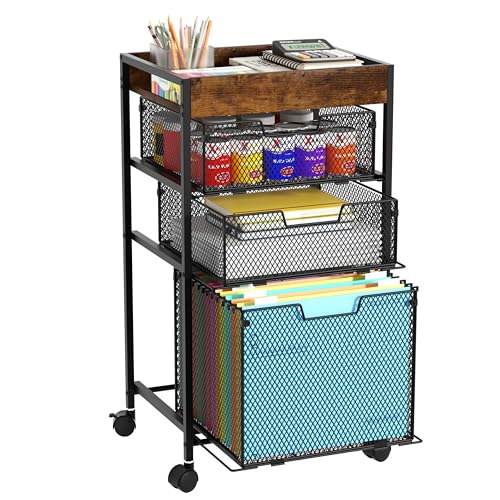 SWTYMIKI Rolling File Cart with Drawers - 4 Tier Under Desk Storage Craft Rolling Organizer Cart - Office Storage &Organization, Mobile Metal Filing Cabinet for Office and Home Espresso - color: Espresso