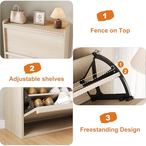 Garvee Shoe Cabinet with 3 Flip Drawers, Hidden Wood Shoe Cabinet,Freestanding Shoe Storage Cabinet with Adjustable Shelf for Entryway Hallwa, Living Room, Living Room, Natural Oak - color: Natural Oak