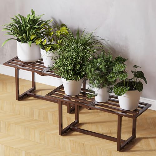 2-Pack Elegant Mid-Century Modern Metal Tiered Plant Stand Robust 330 lbs Capacity Versatile Indoor Outdoor Display for Living Room, Patio & Balcony Coffee - color: 1 Tier Coffee