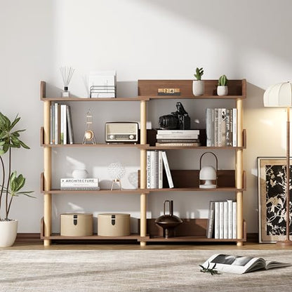 4 Tier Retractable Rotatable Bookcases, Wooden Corner Book Shelf, Storage Rack for CDs,Movies,Books, Rustic Brown Bookcase, Utility Organizer Shelves for Living Room Home Office