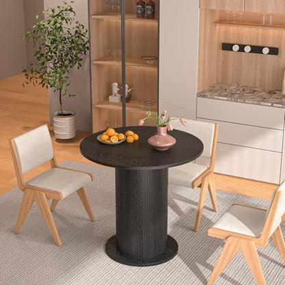31.5 inch Round Dining Table for 2, Modern Farmhouse Kitchen Table, Small Circle Dining Tables with Wood Strip Base for Kitchen Living Room (Black) - color: Black