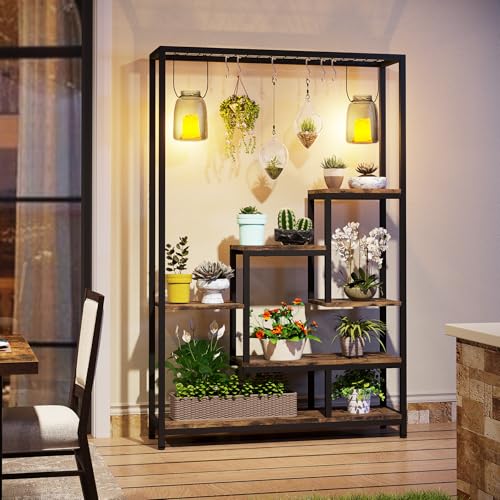 Tribesigns 5-Tier Tall Indoor Plant Stand, 70.9 inches Large Metal Plant Shelf with 6PC S Hanging Hooks, Multi-Purpose Flower Bonsai Pots Display Rack for Indoor, Garden, Balcony, Living Room