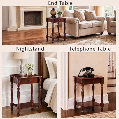 Narrow End Side Table with Drawer and Storage Shelf Set of 2, Sofa Beside Table,No-Tools Assembly Antique Wood Nightstand for Living Room,Small Space, 27.6”H x 19.7”L x 15.7”W Cherry Walnut GBJ1533WD - color: Cherry Walnut Set of 2