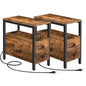 HOOBRO Set of 2 End Tables with Charging Station, Narrow Side Table with Drawers, Power Outlets, Nightstand for Small Spaces, Living Room, Stable and Sturdy, Rustic Brown and Black BF541BZP201 - color: Rustic Brown + Black