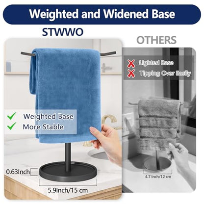STWWO Hand Towel Holder, Stainless Steel Towel Holder Stand for Bathroom, Kitchen Countertop, T-Shaped Hand Towel Rack Stand, Black - color: Black