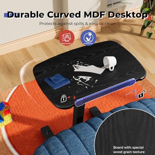 JOY worker Low Height 90° Foldable Standing Desk, Small Mobile Laptop Desk | Height Adjustable TV Tray Table, 21.65" Black MDF Tilt Board, Rolling Desk with Low Base & Hidden Casters, Couch Bed Home Use - color: Black