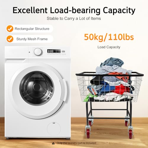 Laundry Cart, Heavy Duty Steel Wire Laundry Cart with Wheels, Commercial Rolling Laundry Basket for Homes, Hotels, Bathrooms, 26.77 * 21.5 * 26in