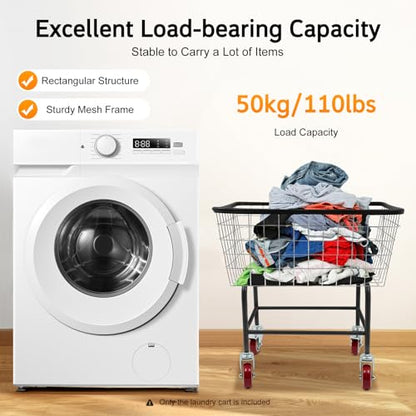 Laundry Cart, Heavy Duty Steel Wire Laundry Cart with Wheels, Commercial Rolling Laundry Basket for Homes, Hotels, Bathrooms, 26.77 * 21.5 * 26in