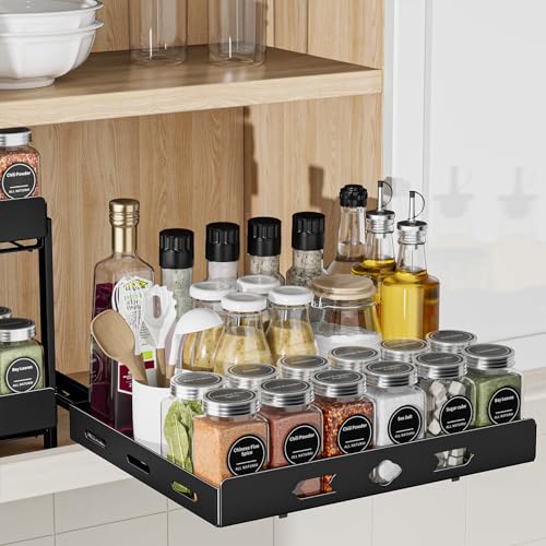 BOIVSHI Pull Out Spice Rack Organizer for Cabinet, 1 Tier Heavy Duty Spice Rack, Vertical Spice Rack for Kitchen Cabinet and Pantry (12.6''Wx10.5''Dx2.8''H, Metal Black) - size: 12.6''Wx10.5''Dx2.8''H,1 Tier