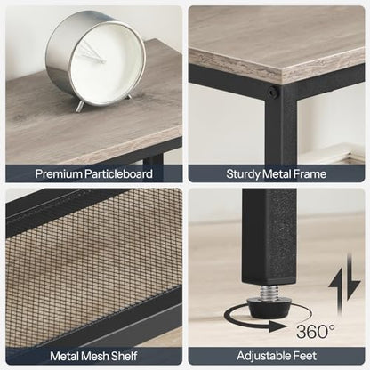 HOOBRO Narrow Console Table, Sofa Table, 4-Tier Industrial Entryway Table with Metal Mesh Shelf, Hallway Table with Adjustable Feet, for Entryway, Living Room, Hallway, Greige and Black BG79XG01 - color: Greige + Black