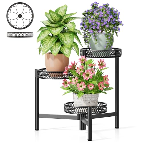 3 Tier Black Tall Foldable Corner Plant Stand Indoor Outdoor for Patio - color: BlackFlower, size: 3-tiers