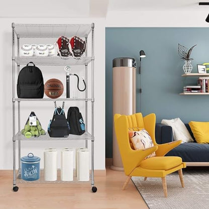 Simple Deluxe Heavy Duty 5-Tier Storage Shelving Unit, 35.83" W x 13.98" D x 61.02" H, 1250 Lbs Loading Capacity, Chrome - color: Chrome, size: 5-Tier, 36"W x 14"D x 61"H