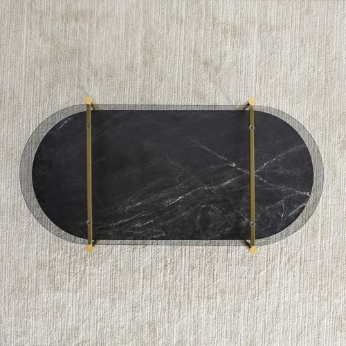 LumFurn Oval Glass Coffee Table, Mid-Century Modern Design, L41 x W21 x H17 inch, for Living Room, Grey Glass Top, Black Marble Finish Wood Shelf & Gold Finish Frame - color: Grey & Black Marble, size: L41" Oval Coffee Table