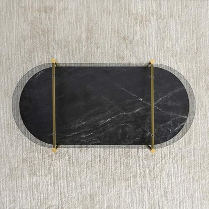 LumFurn Oval Glass Coffee Table, Mid-Century Modern Design, L41 x W21 x H17 inch, for Living Room, Grey Glass Top, Black Marble Finish Wood Shelf & Gold Finish Frame - color: Grey & Black Marble, size: L41" Oval Coffee Table