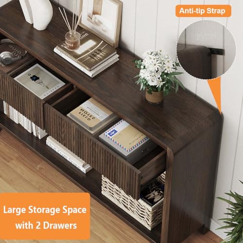 FATORRI Console Sofa Table with 2 Drawers, 47.2 inch Wood Couch Table Behind Sofa, Farmhouse Entryway Tables for Hallway Storage, Dark Walnut - color: Dark Walnut
