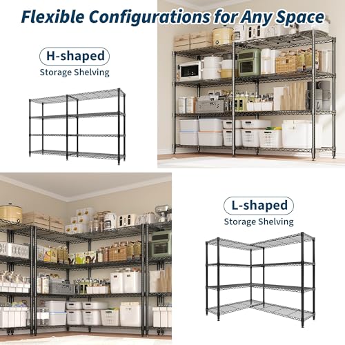 Garvee 70.8" W Storage Shelves Metal Shelving Unit, 4-Tier Heavy Duty Wire Shelving Extra Wide L-Shaped Storage Rack for Apartment Pantry Kitchen Corner Bedroom - size: 4-Tier,70.8"W x 59.5"H x 15.8"D