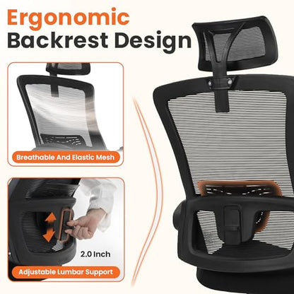 NEO CHAIR Office Desk Chair Gaming Computer High Back Support Mesh Comfy Seat with Adjustable Ergonomic Headrest Lumbar Rolling Flip-up Armrests and Wheels (Black) - color: Black