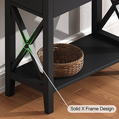 ChooChoo End Table, Flip Top Narrow End Table with Drawer | Narrow Side Table with Flip Top, Accent Small Side Table Nightstand for Living Room, Bedroom, and Small Spaces, Black - color: Black, size: 1 Pack, style: Without Power