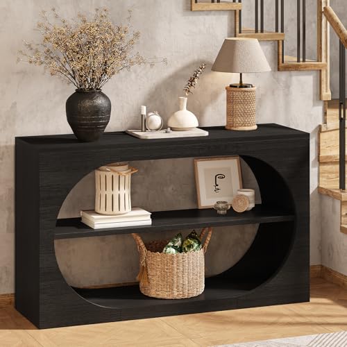 55-Inch Entryway Table with Storage, 3-Tier Console Tables, Behind Couch Table Wood Narrow Console Tables for Entryway, Living Room, Foyer, Hallway, Entry (Black) - color: Black
