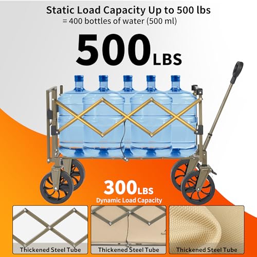 Naturehike Big Wheels Collapsible Wagon Cart, Extra Long Extender Wagon Cart, Brown - color: Khaki With Tailgate