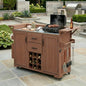 Modern 60.2''W Outdoor Kitchen Island with Wheels, Rolling Patio BBQ Kitchen Cart with Stainless Steel Top, Wood Grill Cart with Spice Rack&Wine Rack,2 Drawers, Brown - style: Brown