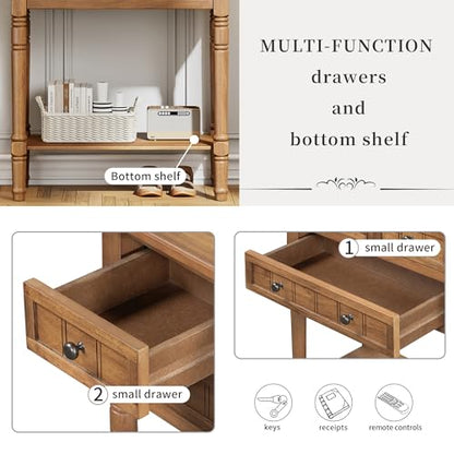 MTHOUSE Solid Wood Narrow Console Table, Entryway Table for Hallway & Living Room, Slim Sofa Table with 3 Drawers & Shelf, Easy Assembly Storage Furniture (Natural) - color: Natural