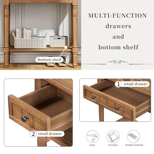 P PURLOVE Antique Narrow Console Table,Slim Sofa Entry Table with 3 Storage Drawer for Living Room,Entryway - color: Natural
