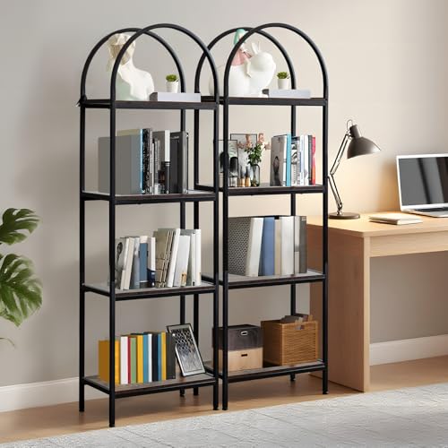 Garvee Arched Bookshelf 4 Tier,Arched Display Racks,Tall Standing Bookshelves with Metal Frame,Modern Open Storage Shelf Display Rack for Bedroom, Living Room, Home Office | Tall Standing Bookshelves ,Modern Open Storage Shelf Display Rack for Bedroom, Li