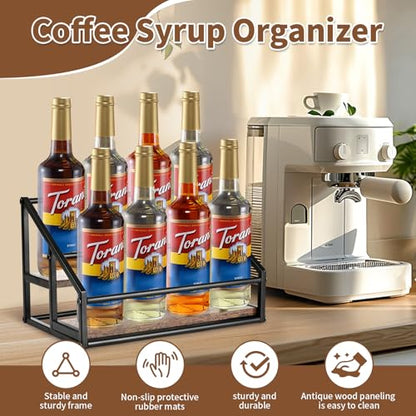 YQBRAO 2-Tier Coffee Syrup Organizer - 8 Bottle Rack for Coffee Bar, Kitchen Station - Stand and Holder for Syrup, Wine, Dressing - size: 2 Tier 8 Bottle Syrup Rack - 1 Pack