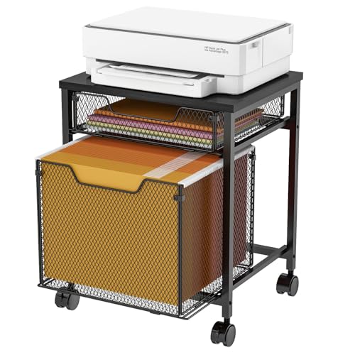 Rolling File Cabinet Cart, Printer Stand with Storage Drawer, Mobile Filing Cabinet on Lockable Wheel, Printer Cart with Hanging File Folder Organizer Beside Under Desk for Office Home(Patent Pending) - color: Black