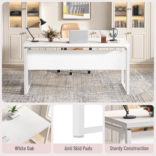 EXCEFUR White Computer Desk, Simple Wood and Metal Home Office Desk, Modern Study Writing Table Workstations for Living Room Bedroom, 53 Inch - color: White