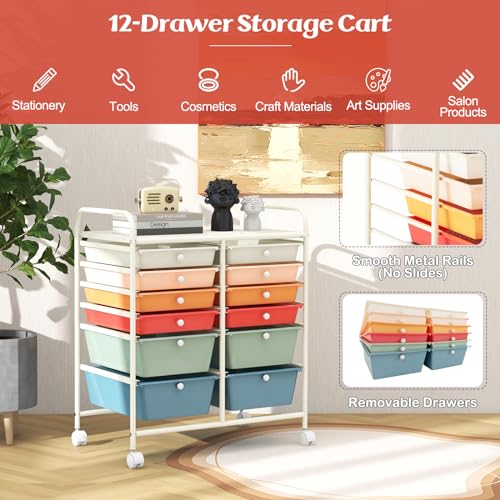 DREAMADE Rolling Cart with Storage Drawers, Utility Cart with Removable Plastic Drawers, Lockable Wheels, Art Cart for Classroom Organization Art Supplies Office Scrapbook (12 Drawers, Macaron) - color: Macaron, style: 12 Drawers