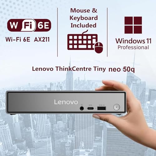 Lenovo ThinkCentre neo 50q Gen 5 tiny desktop, Intel Core i5-13420H, 8GB DDR5 RAM, 256GB PCIe SSD, Wi-Fi 6, Windows 11 Pro, Black