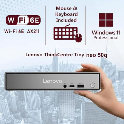 Lenovo ThinkCentre neo 50q Gen 5 tiny desktop, Intel Core i5-13420H, 8GB DDR5 RAM, 256GB PCIe SSD, Wi-Fi 6, Windows 11 Pro, Black