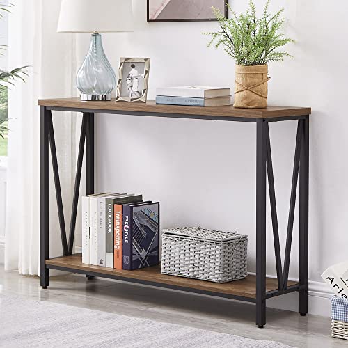 FOLUBAN Rustic Sofa Console Table, 2-Tier Industrial Entryway Hallway Table for Living Room, Oak - color: Oak