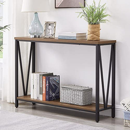 FOLUBAN Rustic Sofa Console Table, 2-Tier Industrial Entryway Hallway Table for Living Room, Oak - color: Oak