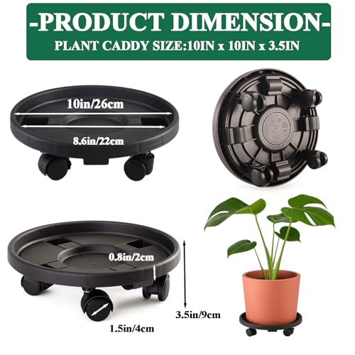 Rolling Plant Stand with Wheels 3 Pack 10 Inch Plant Caddy with Wheels Heavy Duty Plant Dolly Roller Base with Wheels Round Flower Pot Rack Holder Planter Trolley Tray, Black - color: Black, size: 10 inch