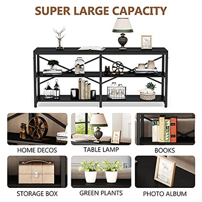 Tribesigns 70.9 Inch Extra Long Console Table, Modern Sofa Table Behind Couch Table with Storage Shelves, 3-Tier Industrial Hallway Entryway Table for Living Room, 3 Shelf Bookshelf(Black) - color: Black