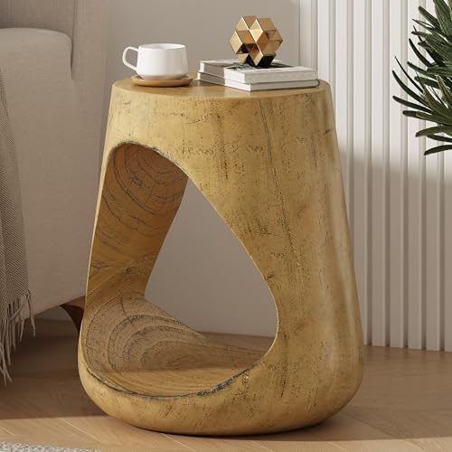 Merax Hollow MGO Accent Side Table, Unique Modern End Table with Wide Pedestal & Tabletop, Small Drink Tables for Living Room, Bedroom Night Stand Bedside Table, No Assembly Required, Natural - color: Natural
