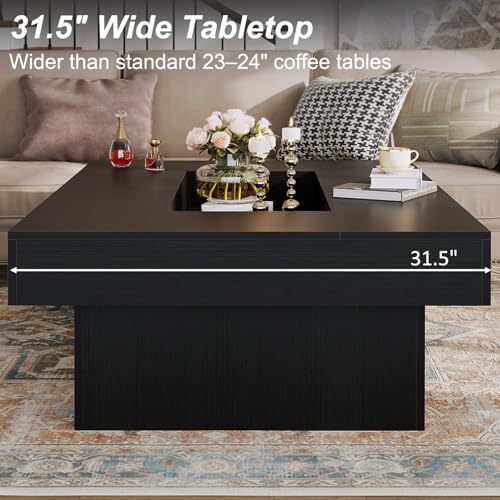 LVB Black Coffee Table, Modern Wood Led Living Room Table with Storage, Unique Large Wide Rectangle Center Table with LED Light, Contemporary low Tea Table for Bedroom Home Office, 47.24 In, Black Oak - color: Black Oak