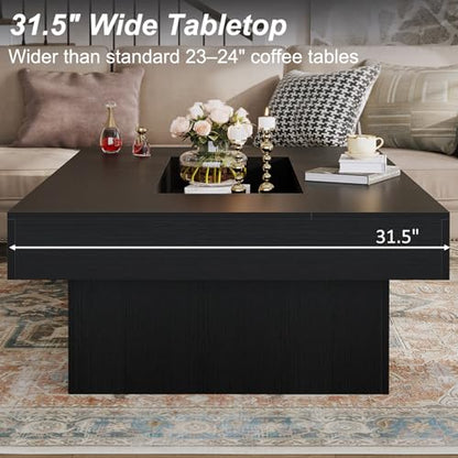 LVB Black Coffee Table, Modern Wood Led Living Room Table with Storage, Unique Large Wide Rectangle Center Table with LED Light, Contemporary low Tea Table for Bedroom Home Office, 47.24 In, Black Oak - color: Black Oak